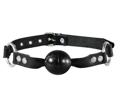 Leder Mundknebel mit PVC-Ball schwarz