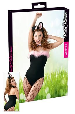 Bunny Kostm Set schwarzer, trgerloser Body