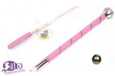 Dressurgerte Döbert pink Ledergriff SWAROVSKI klar - Namensgravur möglich