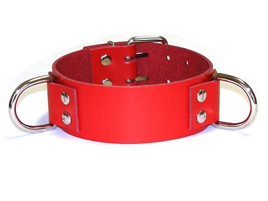 Leder Halsband mit 2 D-Ringe - BREIT rot