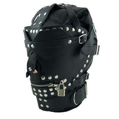 Bondage Maske inLeder Haube Maulkorb Leather Face Harness abschliessbar BDSM