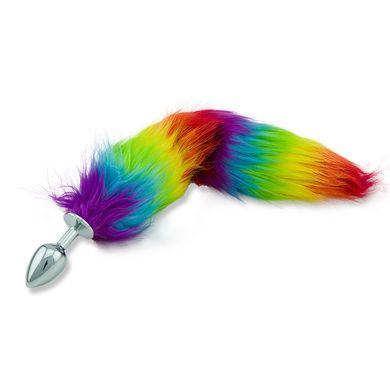  Buttplug Analplug mit aufregendem Fell im Regenbogen Design Fuchsschwanz Fox Tail