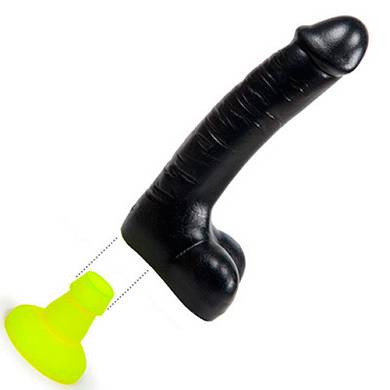 Realistischer Dildo in Schwarz mit grnem Saugnapf