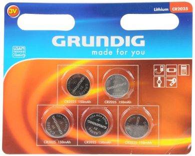 Grundig CR2025 Knopfzellen-Batterie (5-er Pack)
