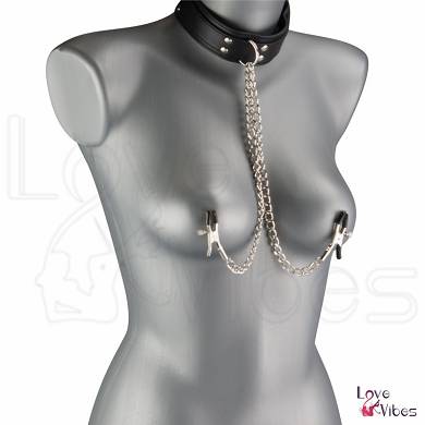 BDSM-Halsfessel mit Nippelklemmen