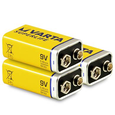 3x Varta 9V Block Batterie 6LR61 430mAh E-Block Alkaline Superlife 3 Stk