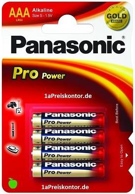 4x Batterie AAA Micro Panasonic Pro Power Alkaline LR03PPG/4BP