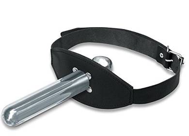 Bondage Leder Alu Penis Dildo Mund Knebel mit Aluminium Dildo innen und außen