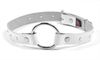 Leder Mundknebel mit ffnungsring - KRISTALL - weiss