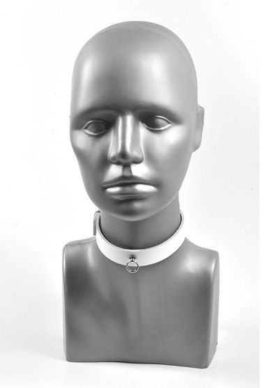 Leder Halsband 24mm mit Ring der O - weiss