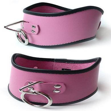 Gebogenes Leder Halsband in pink breit