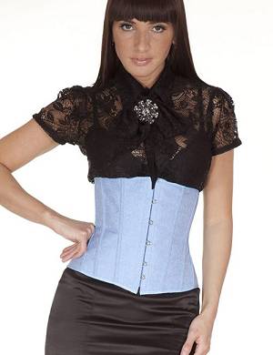 Zugeschnuert-Shop - Unterbrust-Korsett Jacquard-Musterhellblau