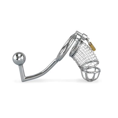 Keuschheitskäfig im Stahlgitter-Design Cock Cage mit Butt Plug