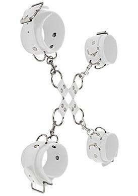 Ouch! Leather Hand and Leg Cuffs - Hand- und Fußschellen aus Leder (2 Paar) - wei&sz