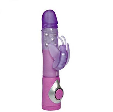 Lilafarbener Perlen-Vibrator mit Klitorisreizarm in Form eines Schmetterlings. Die 8 Vibra
