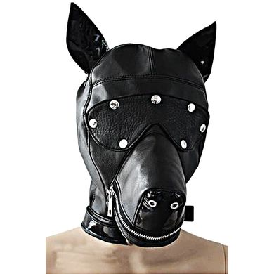  Lederoptik Bondage Maske Hundemaske Dog Mask Maulkorb Leather Face Harness BDSM in schwar