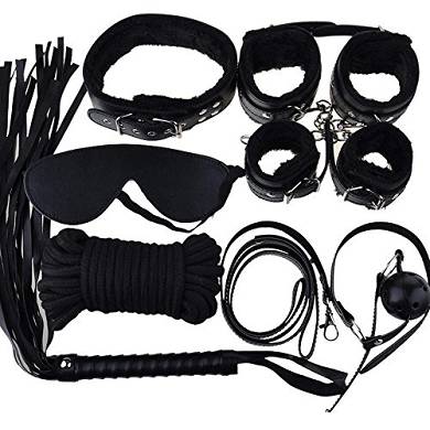 Zeagoo Neu 7 Pcs Bondage Kit Handfesseln Fußfesseln Hals-Kragen Ballknebel Rope Whip