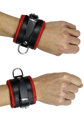 Premium - Handfesseln aus weichem Leder schwarz/rot