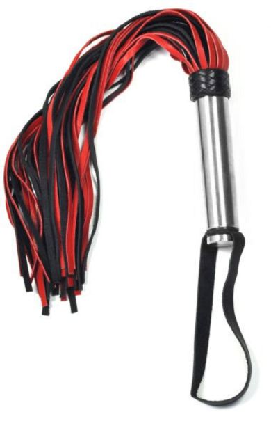 Leder Peitsche - Flogger ROT / SCHWARZ mit Metallgriff