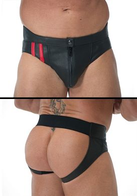 Leder-Jockslip schwarz/rot