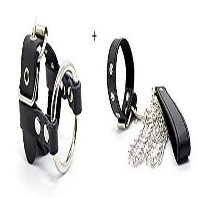 Greenpinecone Bondage Leder Riemen mit Metall Penisring Penis Hoden Ring Cockring mit lein