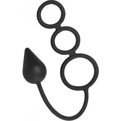 Cockring mit Buttplug - Master Series - Silicone Triple Ring With Compact Anal Plug