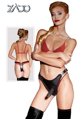 12 x 3,5 cm Lederstring mit Dildo schwarz