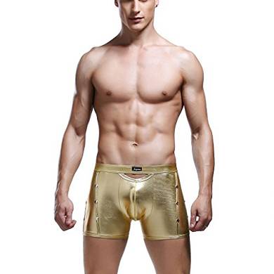 Herren Boxershorts Unterwäsche Latex Leder Optik mit Metall Nieten Gold Neu