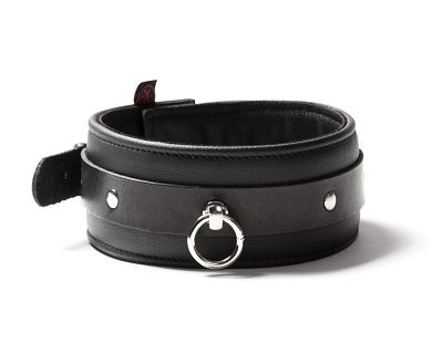 Leder Halsfessel BASIC mit Ring der O - schwarz