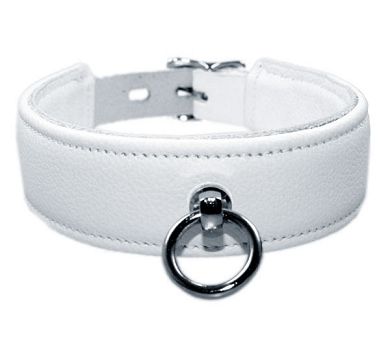 Leder Halsfessel mit Ring der O BASIC - weiss