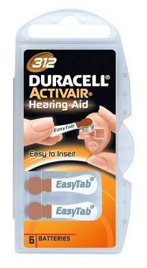 6x Hörgerätebatterie 312 Braun Duracell ActivAir - 6er Blister - Made in Germany