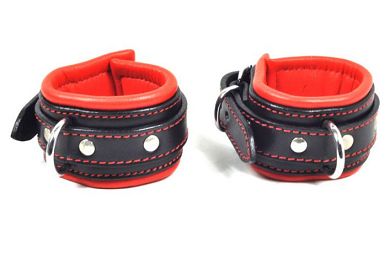 Leder Handfesseln - rot/schwarz