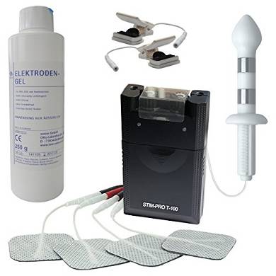 Estim Reizstrom Set. TENS Gerät T100. Analsonde 13 mit Edelstahl Elektroden. Estim-Kl
