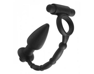 silikon-analplug-mit-vibration-und-vibropenisring---schwarz