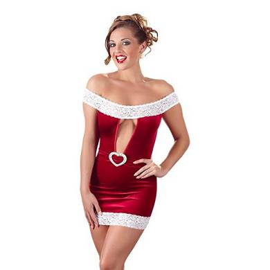 Weihnachtskleidchen mit tief ausgeschnittenem Dekollet in Rot