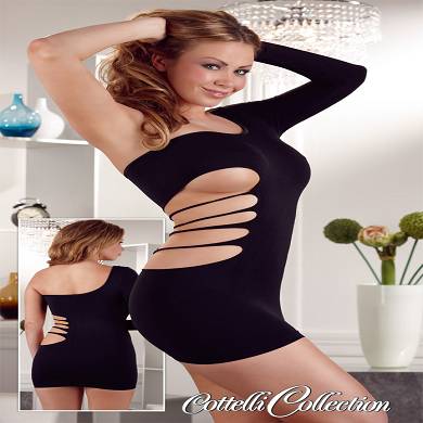 Schwarzes Minikleid mit einem Schultertrger