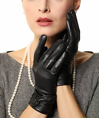 WARMEN Angesagte Damen-Winterhandschuhe aus echtem Leder mit gekreuzter Schleife