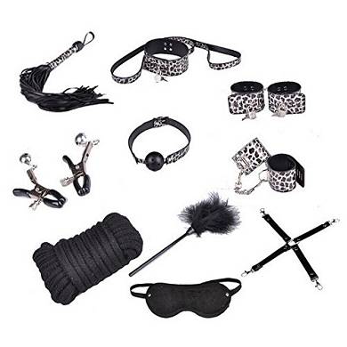 Dopobo Leopard Sex Werkzeuge 10 BDSM Bondage & SM Spielzeug Set Handfesseln Fussfessel