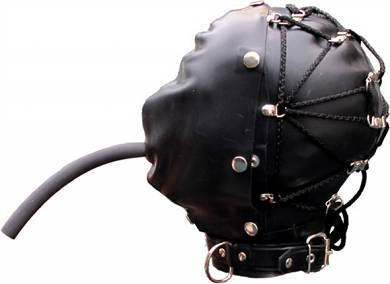 Rubber Bondage Maske hinten gebunden