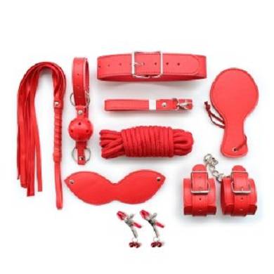 Neue 9 Stück Fetisch Rot Bondage Sex Spielzeug-Set Domina SM Sex Spielzeug