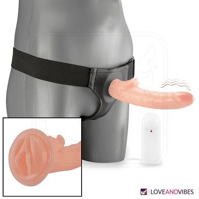 Hohler Strap-On-Dildo mit Vibration & Vagina-Sleeve