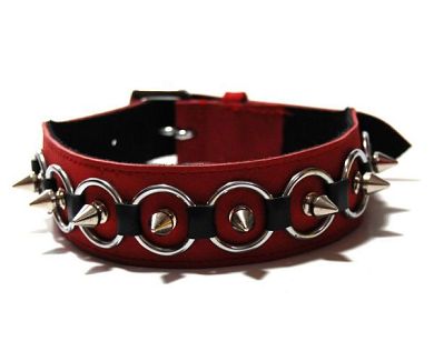 Leder Halsband SPIKES red