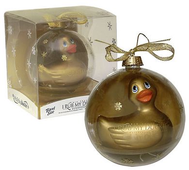 Vibrierende Weihnachts-Badeente gold in Kugel
