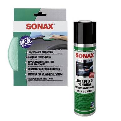 1x 400ml SONAX PROFILINE LEDERPFLEGESCHAUM LEDERPFLEGE + MICROFASERPFLEGEPAD PAD