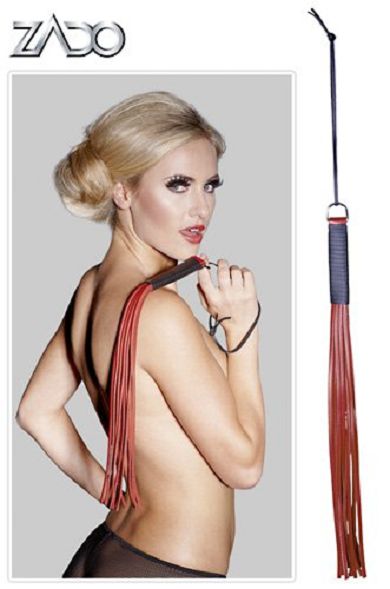 Leder-Peitsche - 43 cm lang rot/schwarz
