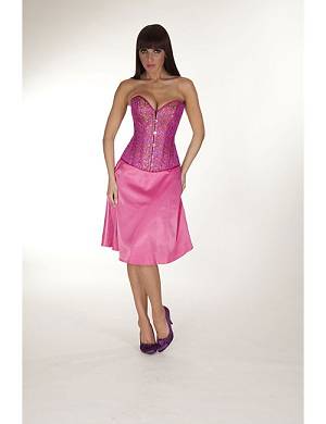 Zugeschnuert-Shop - Vollbrust-Korsett Jacquard-Musterrosa