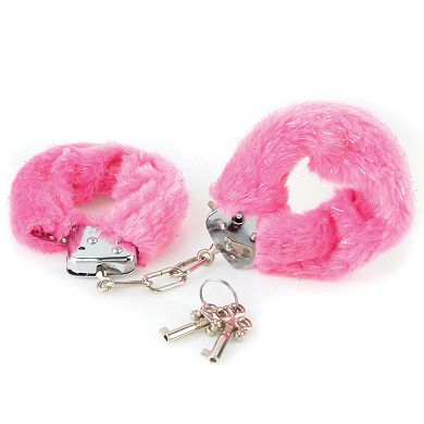 Plschhandschellen mit Glitterstreifen - pink