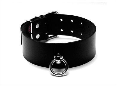 Leder Halsband mit Ring der O - BREIT
