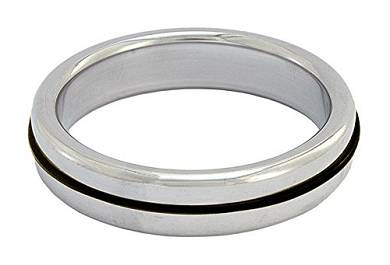 Roestvrij staal Stainless Steel Slim Cock Ring with black Band 50 mm. 1er Pack (1 x 1 St&u