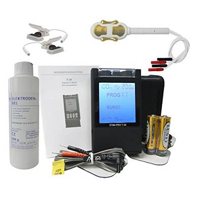 Estim Reizstrom Set. TENS Gerät T-20. Vaginalsonde U mit vergoldeten Elektroden. Esti